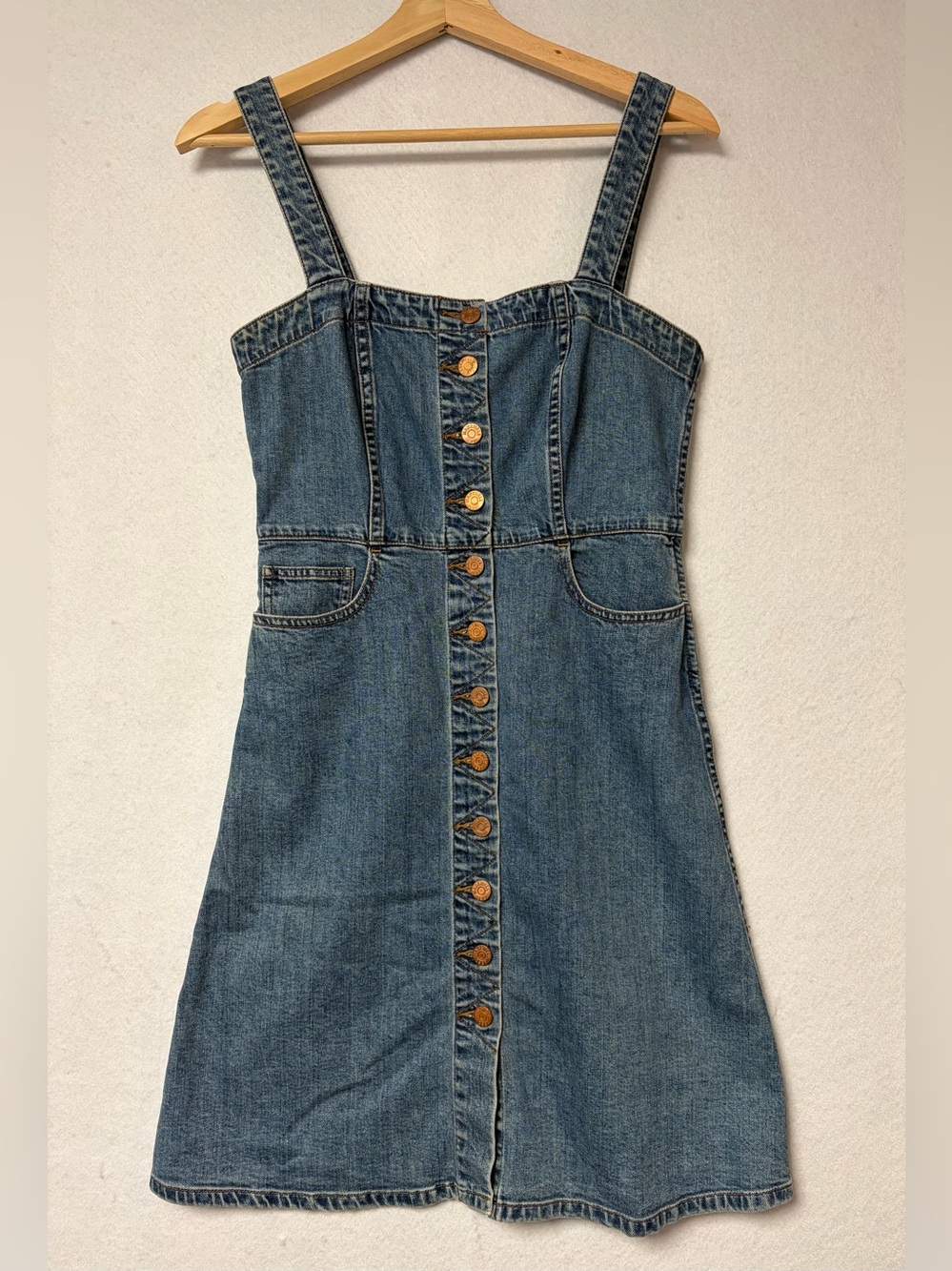 Madewell Denim Button Front Mini Dress Overall Pinafore Minimalist Classic
Sz XS